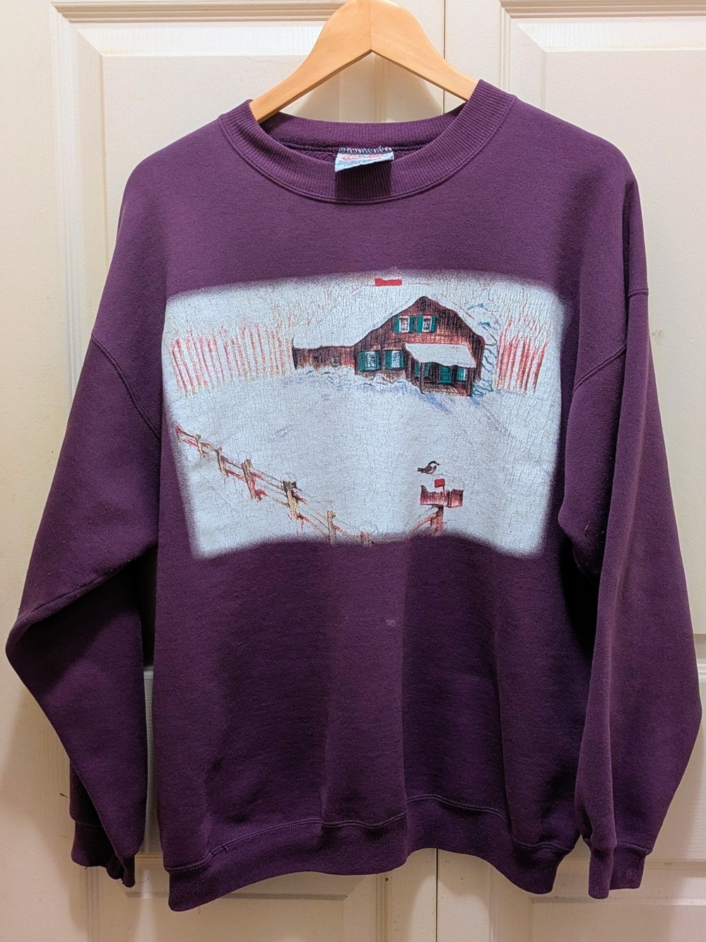 Vintage Hanes Heavyweight Snowy Scene Purple Sweatshirt